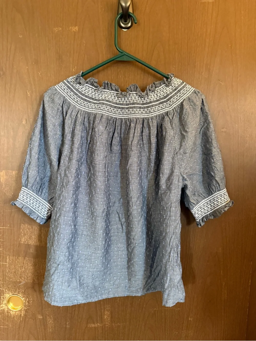 LOFT Blue Smocked Peasant Blouse